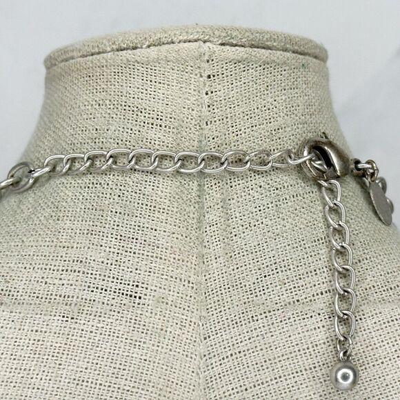 Chicos Blue Rhinestone Crystal Bib Statement Silver Tone Necklace ✨ - Picture 5 of 12